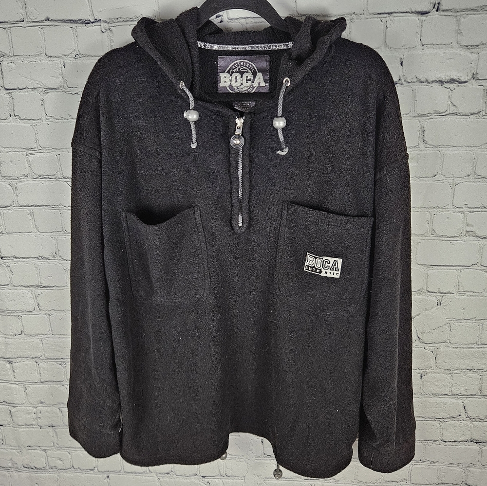 BOCA | vintage 90s oversized boxy pullover ¼ zip hooded hoodie sweatshirt